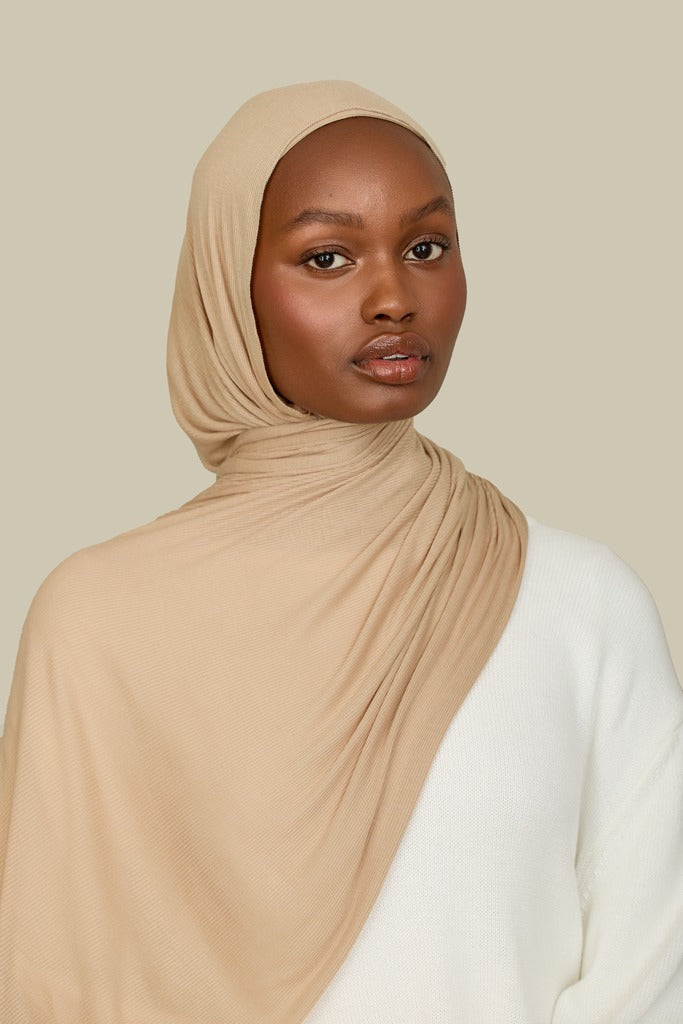 natural beige ribbed bamboo jersey hijab