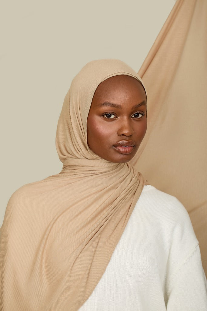 natural beige ribbed bamboo jersey hijab