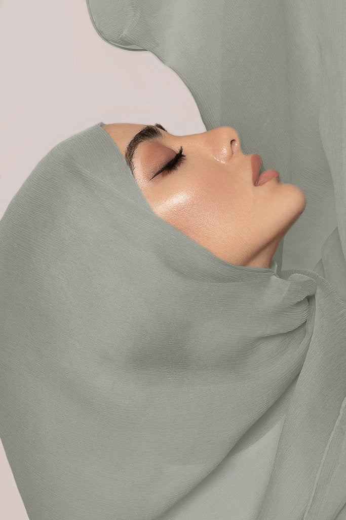 Light Sage Crinkled Silk Chiffon Hijab