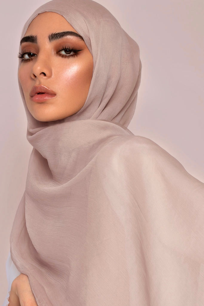Cappuccino Crinkled Silk Chiffon Hijab