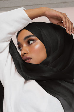 Black Crinkled Silk Chiffon Hijab
