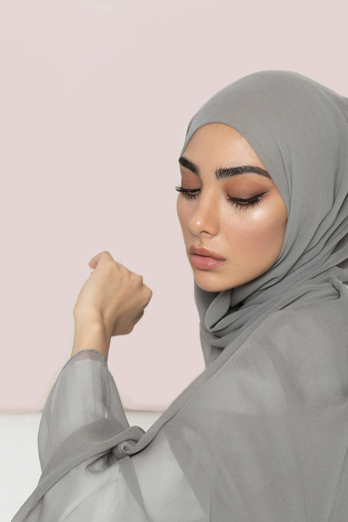 Feather Grey Silk Georgette Hijab