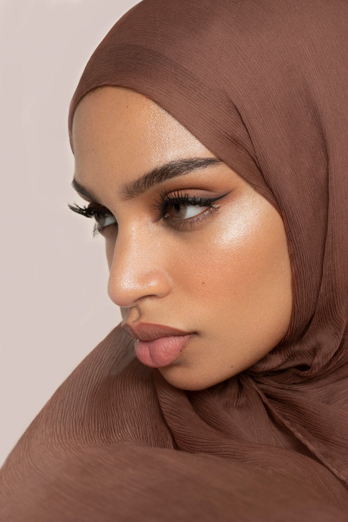 Golden Brown Crinkled Silk Chiffon Hijab