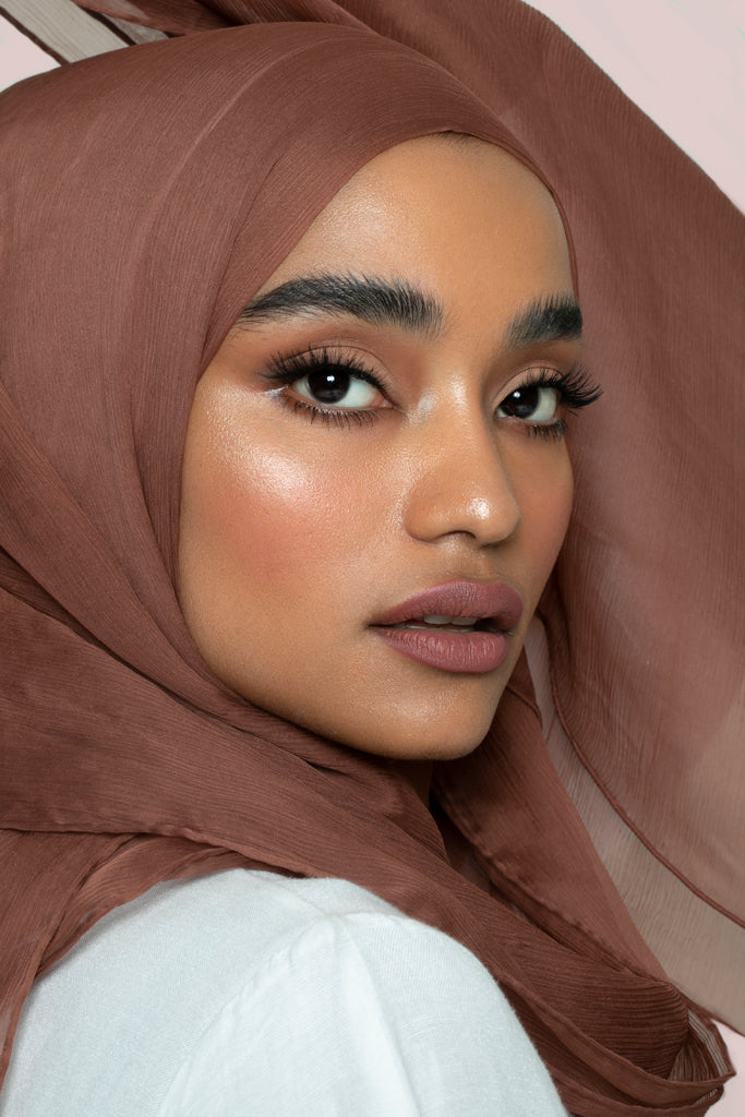 Golden Brown Crinkled Silk Chiffon Hijab