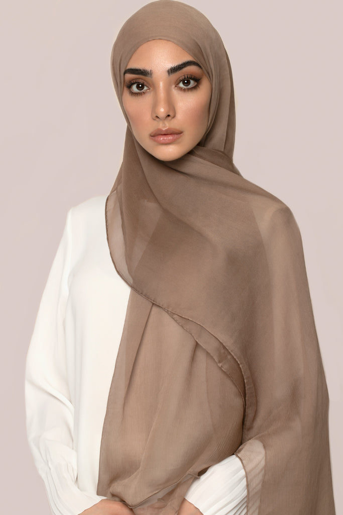 Mocha Crinkled Silk Chiffon Hijab