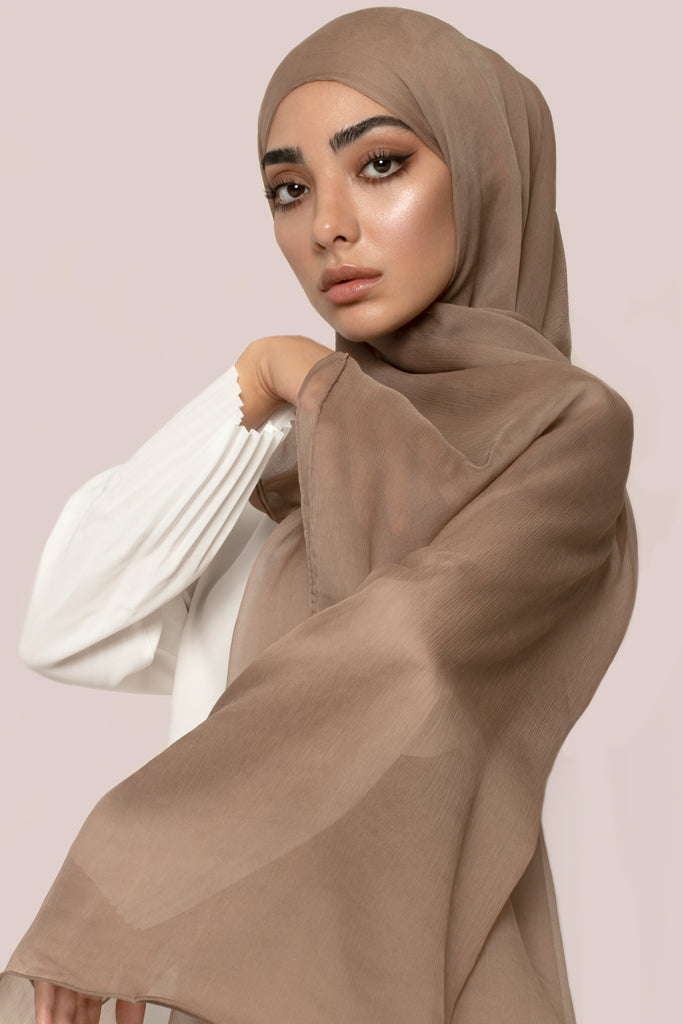 Mocha Crinkled Silk Chiffon Hijab