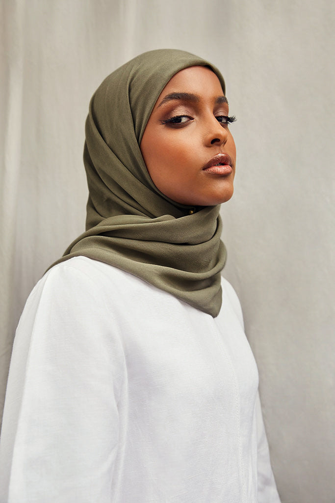 Olive Rough Cupro Chiffon Hijab