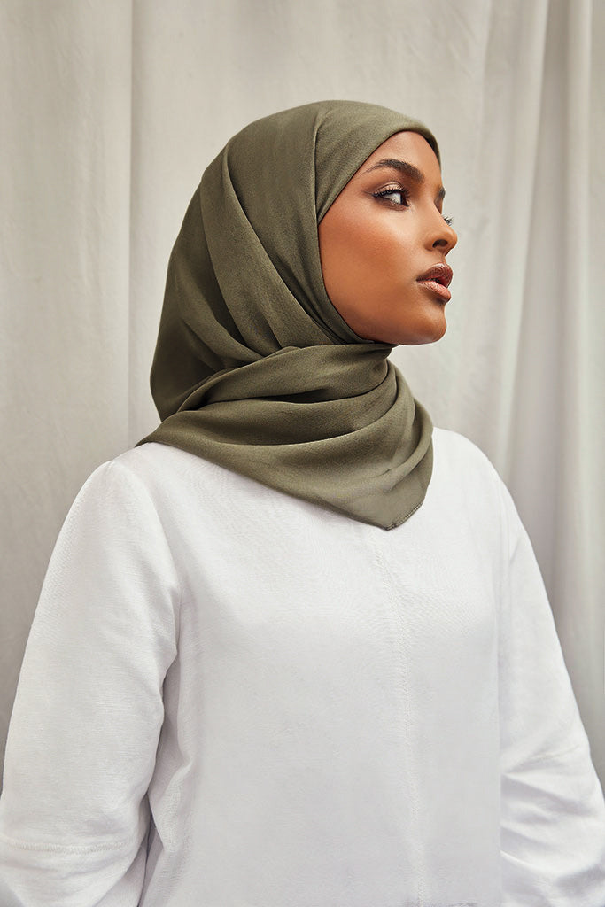 Olive Rough Cupro Chiffon Hijab