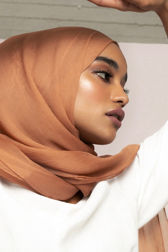 Smoked Peach Crinkled Silk Chiffon Hijab
