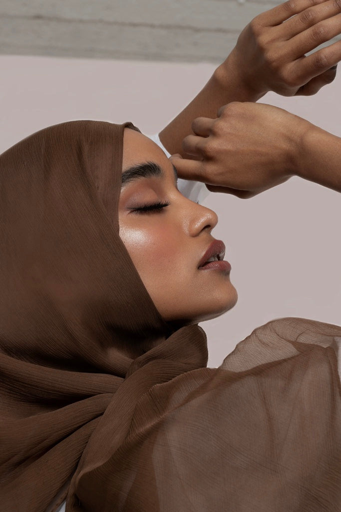 Chocolate Brown Crinkled Silk Chiffon Hijab