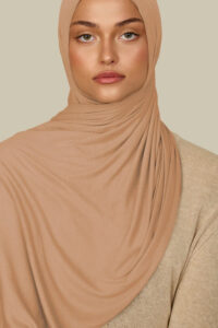 Deep peach ribbed bamboo jersey hijab