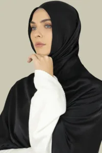 Black Silk Satin Hijab