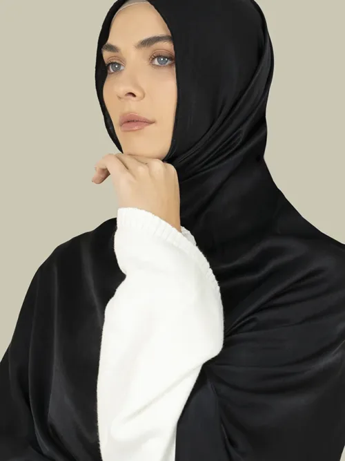 Black Silk Satin Hijab