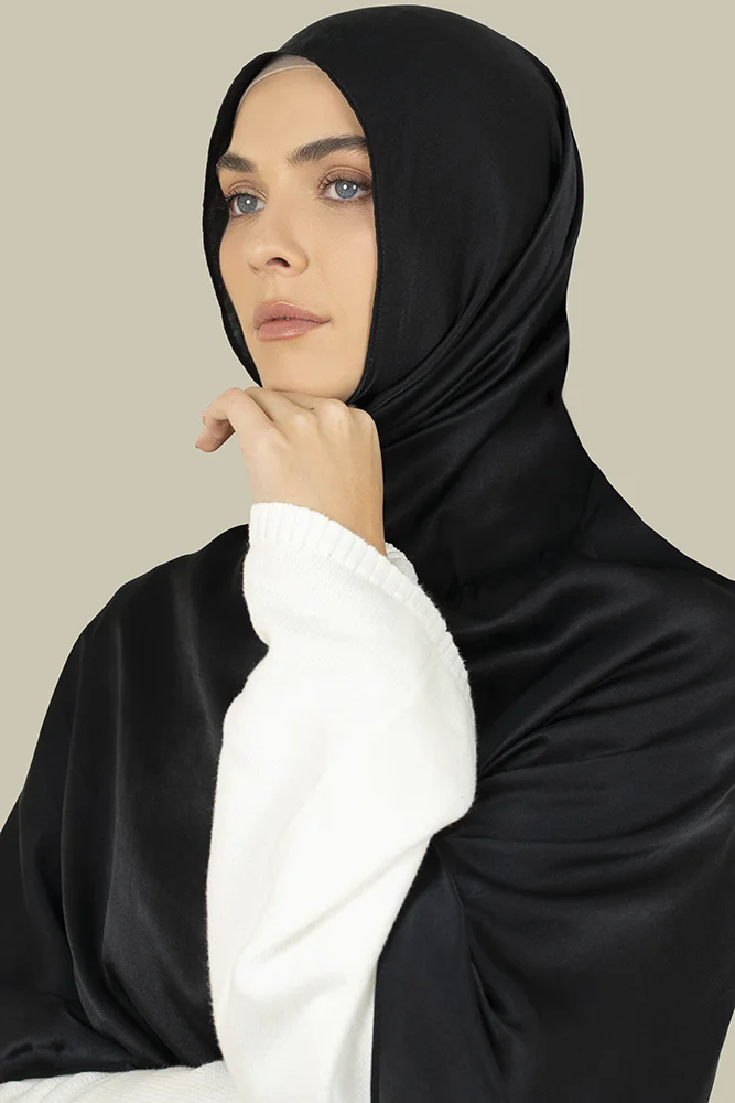 Black Silk Satin Hijab